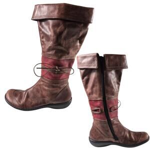 Clarks Brown Red Leather Side Zip Tall Boots Women's 6 1/2 M